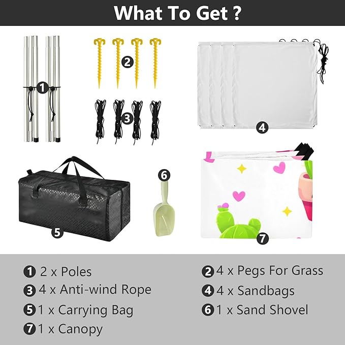 Beach Canopy with Windproof Ropes &amp Sandbags Beach Tent Sun Shade Sun Shelter for Camping Trips Fishing Backyard Fun or Picnics Cactus
