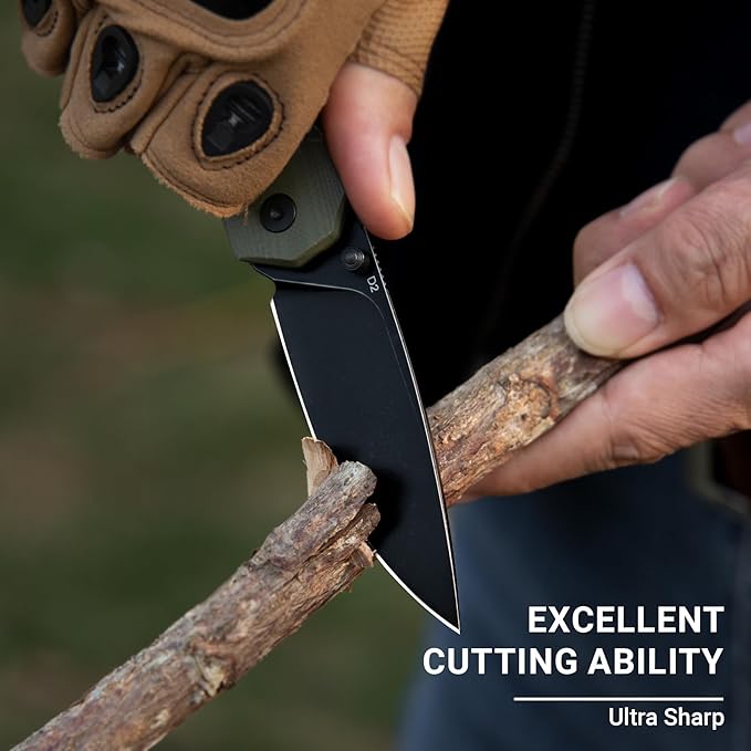 Pocket Knife 3.1 Black Stonewashed D2 Blade EDC Knife with G10 Handle Front Flipper Pocket Knife for Men Women with Thumb Stud - Camping Hiking Survival Preparation