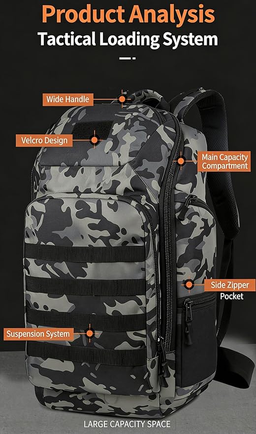 LINGYUE Tactical Backpack BagpackWaterpoof Resistant Outdoor Hiking Travel Daypack With 14 Laptop Compartment(Camouflage-C)