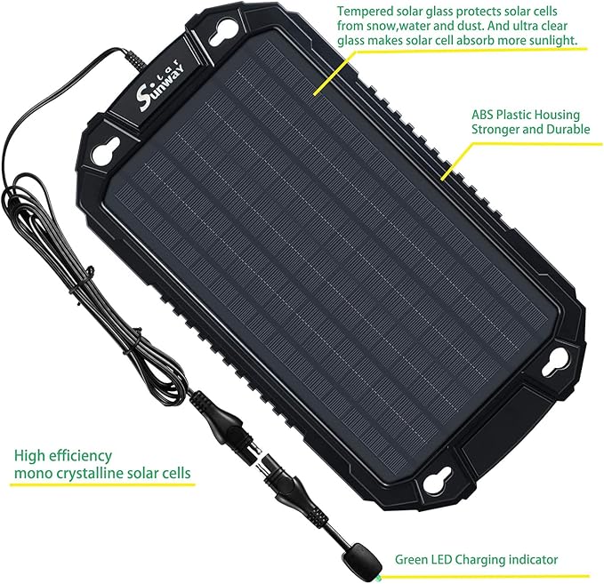Sunway Solar Car Battery Trickle Charger &amp Maintainer 12Volt 8W Solar Panel Power Charger kit Portable Waterproof for Automotive RV Marine Boat Truck Motorcycle Trailer Tractor Powersports Snowmob