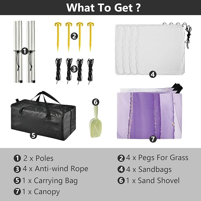xigua Purple Texture Beach Tent Sun Shelter with Carrying Bag - Silver Coated Oxford Fabric Beach Canopy for Beach Camping Fishing - Includes Windproof Ropes Sandbags &amp Stakes