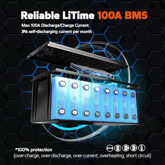 LiTime 24V 100Ah LiFePO4 Lithium Battery with 29.2V 40A LiFePO4 Battery Charger Built-in 100A BMS Up to 15000 Cycles Max. 2560W Load Power for RV/Camper Solar Trolling Motor Marine Off-Grid