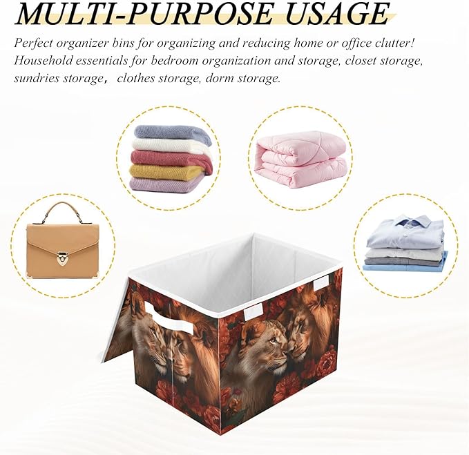 AIXIWAWA Lidded Storage Cube (Lions Love) Fabric Foldable Closet Bins with Flip Lid and Handles Organizer Basket Container 16.5 x 12.6 x 11.8 IN