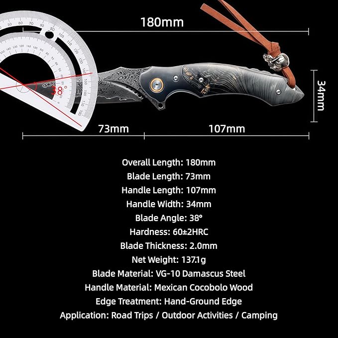 Damascus Steel Folding Knife Personalized Engraving Outdoor Gear Hunting &amp Knives &amp Tools Damascus Hunting Knife with Leather Sheath HRC 60 Mexican Rosewood Handle Knives Men Gifts
