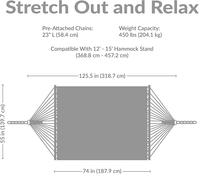 Sunnydaze Quilted Outdoor Hammock with Spreader Bars - Heavy-Duty 450-Pound Capacity Double Hammock for Outside - Caribbean Stripe