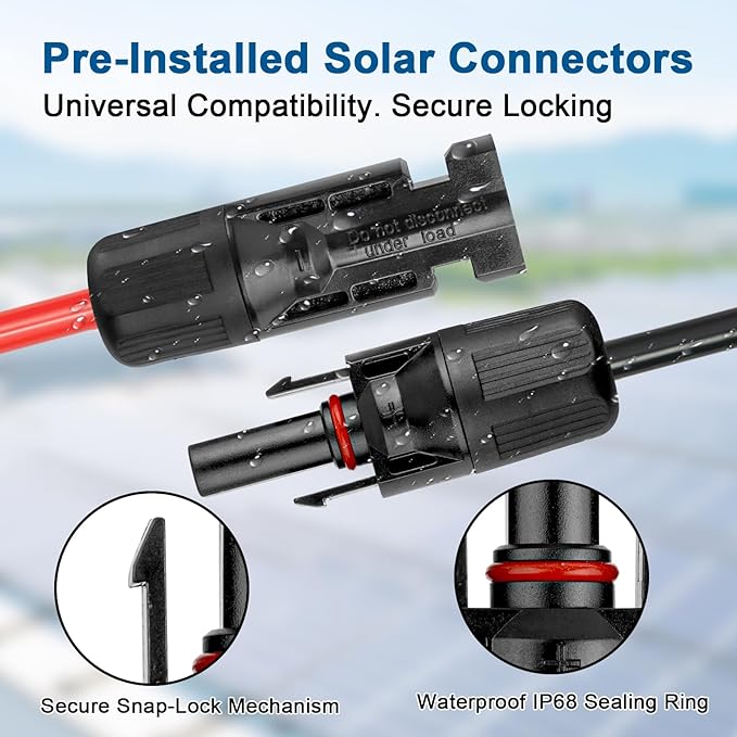 XRDS -RF Solar Panel Cable 10FT 10AWG Solar Extension Cable with Male &amp Female Solar Connectors Flame-Retardant Protective Sleeving Solar Cable Weatherproof PV Wire for Solar Panel Connection
