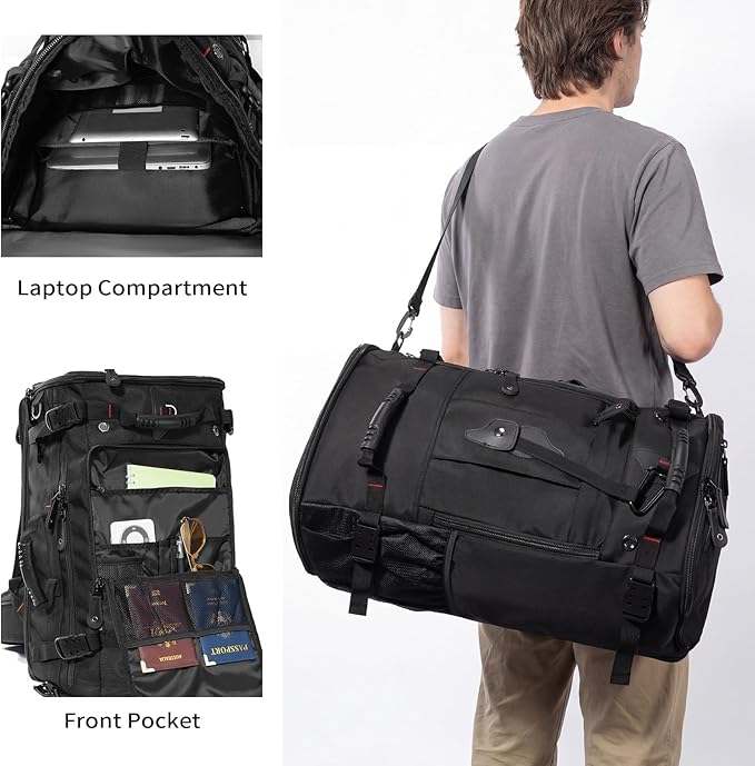 YOUMIAN Large Capacity For Travel Hiking Sports Carry On Backpack Durable Convertible Duffle Bag Laptop airplane (Black 60L-Large DualMainOpening)