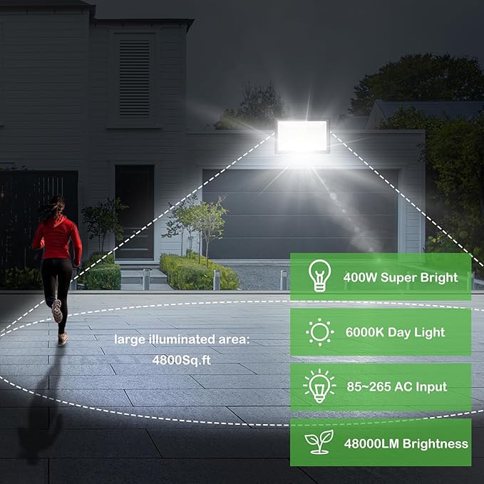 400W LED Stadium Flood Lights OutdoorSuper Bright LED Arena Lights 85-265V IP66 Waterproof 5000K Daylight White Commercial Lighting for Sports Fields and Counts(2 Pack)