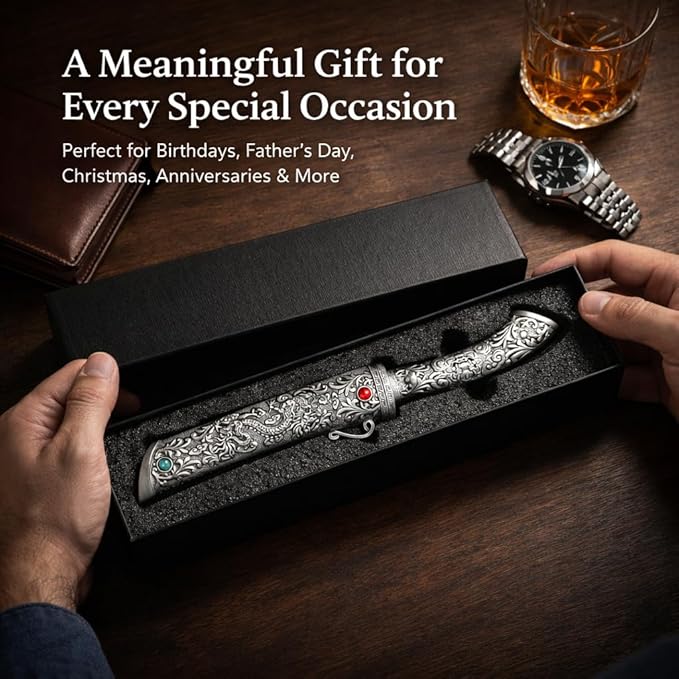 Dragon Tanto Fixed Blade Knife with Metal Sheath Display Stand &amp Gift Box Collectible Japanese Style Knife for Display Camping EDC &amp Gifts for Men