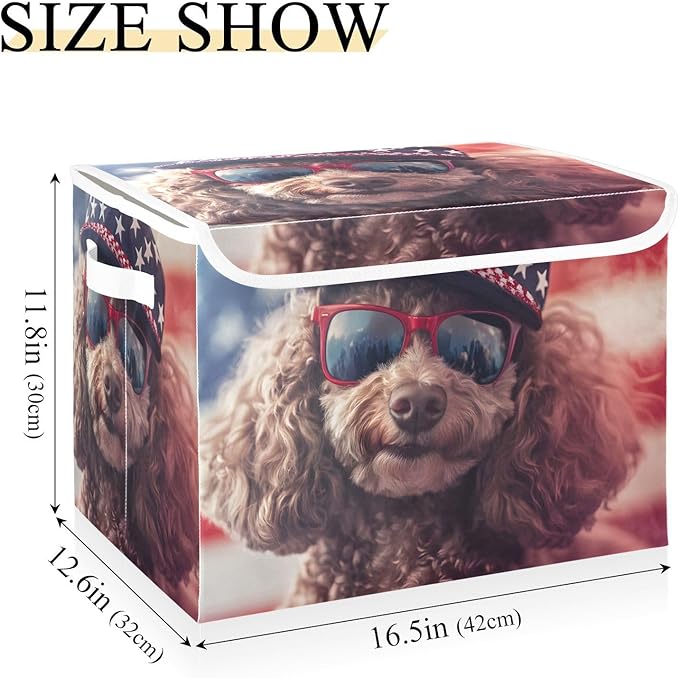 Storage Cube with Lid American Dog Print 16.5×12.6×11.8 IN Collapsible Large Capacity Foldable Storage Basket Bin Organizer
