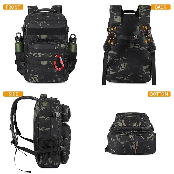 HUNTVP Tactical Backpack for Men 30L Military Backpack MOLLE Assault Pack Army Daypack Hunting Rucksack for Hiking Travel Work with Bottle HolderCamo