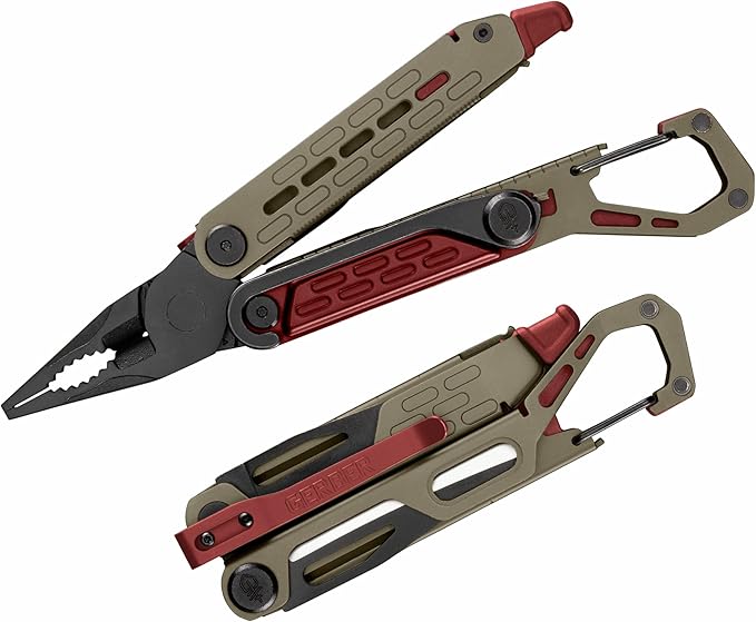 Gerber Gear Stakeout Spark - Multi-Tool Folding Knife for Backpacking Survival Camping Outdoor - Pocket Tool w/Bottle Opener Tent Stake Puller Scissors Tweezers - Coyote Brown