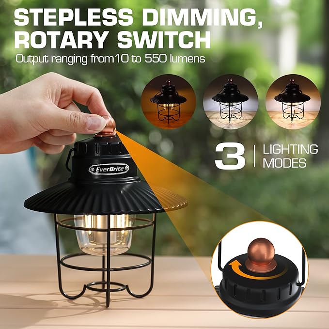EverBrite LED Camping Lantern Pack of 2 USB C Rechargeable Lantern with 3 Light Modes Vintage Outdoor Lanterns with Power Bank Function for Power Outages Hurricane Emergency Fishing