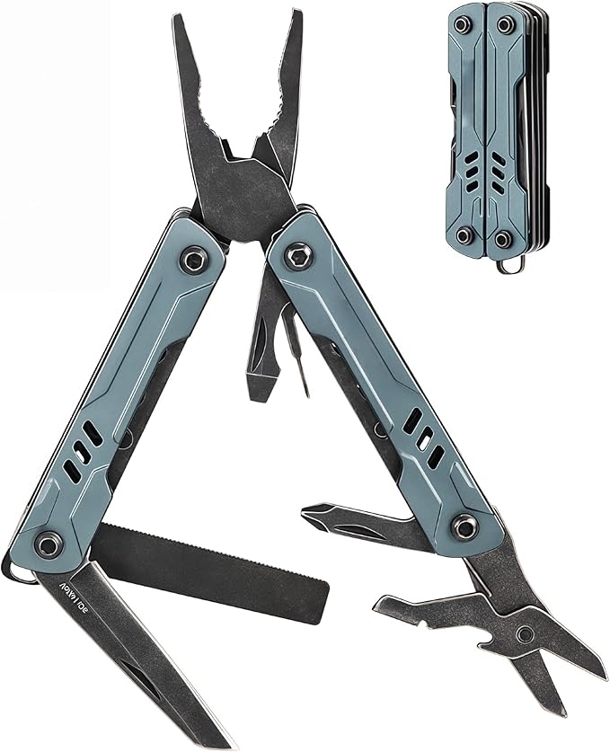 Multi Tool 10-in-1 Full-Size Lightweight EDC Multi-Purpose Pliers Screwdriver Knife Tactical Gear Mini Tools Boyfriend Gifts Equipment for Emergencies Hiking and Outdoor Camping (Blue)
