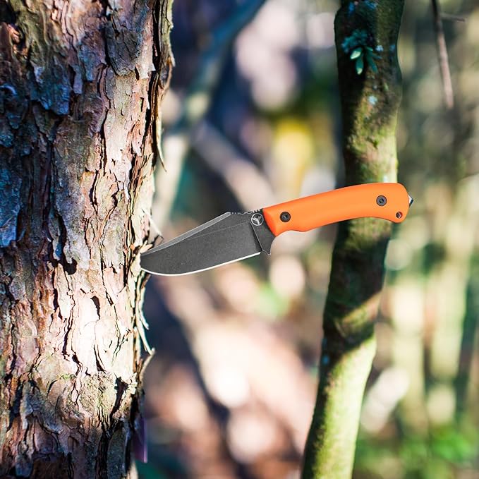 Spark Fixed Blade Knife with Sheath Textured Wood Handle Full Tang Outdoor Hunting Camping Survival Knife (Orange G10 Handle)