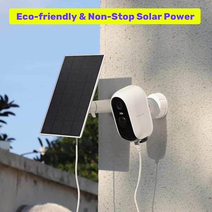 Certificated Solar Panel Compatible with WUUK Rechargeable Outdoor Camera Continuous Power Supply 2.5W Solar Panel for Home Security Camera IP66 Weatherproof 360° Adjustable Mount