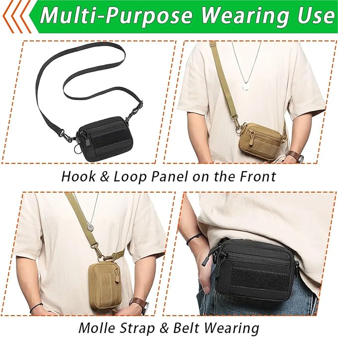 Tactical Crossbody Everyday Carry Pouch Compact Molle Waist Pack &amp Shoulder Bag 600D Nylon Organizer for Daily Essentials