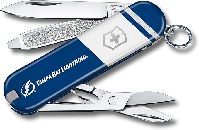 Victorinox Classic SD Swiss Army Knife – Compact 7 Function Swiss Made Pocket Knife with Small Blade Screwdriver and Key Ring – Tampa Bay Lightning