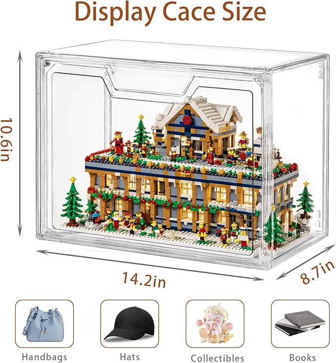 3 Pack Clear Storage Bins with Lids Storage Containers with Magnetic Door Stackable Acrylic Display Case for Handbags Cosmetic Multifunctional Storage Boxes for Dorm Living Room Bedroom Storage