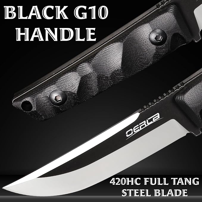 OERLA WS-0018 Fixed Blade Knife 7.76 Inches Full-Tang 420HC Steel Tactical Style Outdoor Camping Knife with G10 Handle and Kydex Sheath