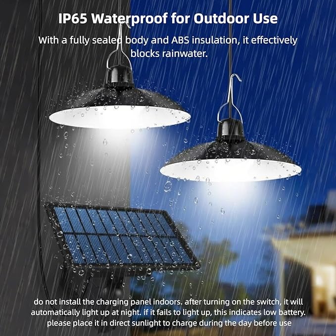 Solar Shed Lights 1-to-2 Solar Pendant Lights Outdoor Hanging Lights with Remote &amp Dusk to Dawn Waterproof for Shed Barn Gazebo Garage