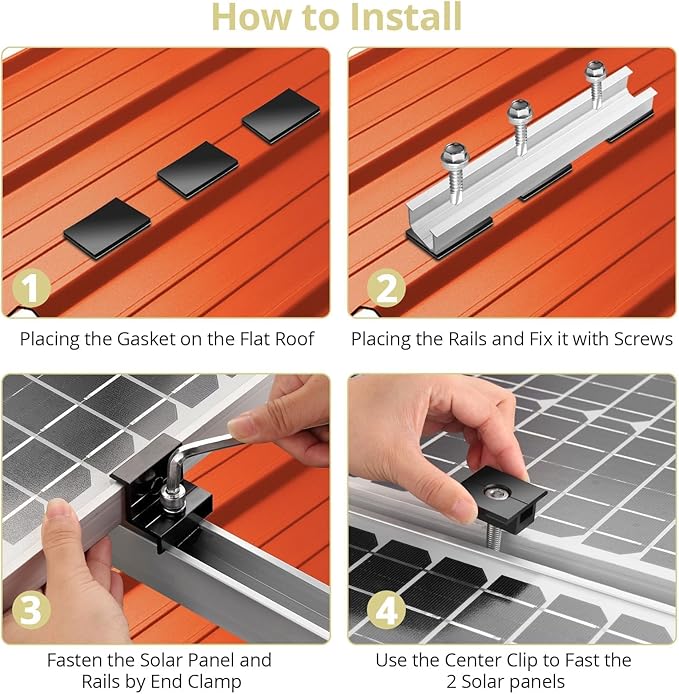 Anbte 6Pcs Solar Panel Bracket Kit Aluminium Solar Panel Roof Mounting Kit 7.87 Mounting Rail 30mm/35mm Solar Panel Mounting Brackets for Metal Roof Tin Roof Flat Roof Sheet Roof