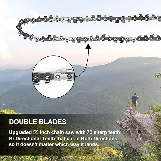 Premium 55 Inch High Limb Rope Saw with Two Ropes70 Sharp Teeth Blades on Both Sides-Best Folding Pocket Chain Saw for CampingField Survival GearHunting.