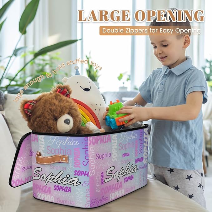 Custom Storage Bins with Zipper Lid Personalized Pink Purple Fabric Lidded Storage Baskets Boxes Foldable Cubes Clothes Organizer Container