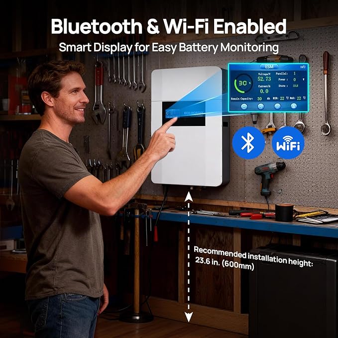 ECO-WORTHY 48V 100Ah Wall-Mount Indoor LiFePO4 Lithium Battery with Conduit Box Bluetooth &amp WiFi Low-Temperature Protection for Off-Grid Systems Home Backup Power