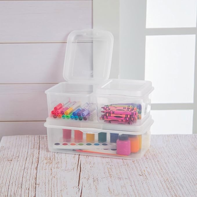 Sterilite 48-Pack Square Small FlipTop Clear Plastic Storage Box with Hinged Lid - Stackable Multipurpose Organizer for Art and Craft Supplies Accessories Photos &amp CDs Home or Office Use