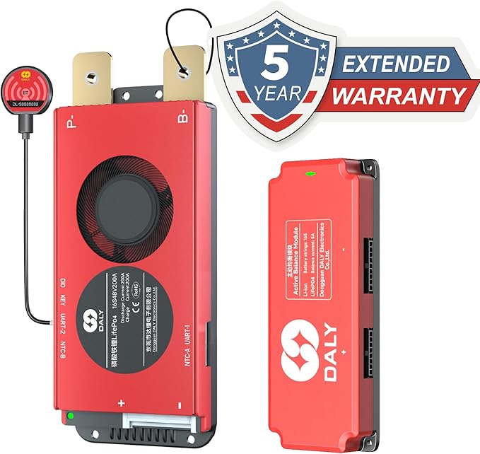 DALY BMS 48V 16S 200A Balance - Smart Bluetooth BMS with 5A Active Cell Balancing for 48V LiFePO4 Battery Pack Golf Carts Electric Motors Solar Energy Power Systems