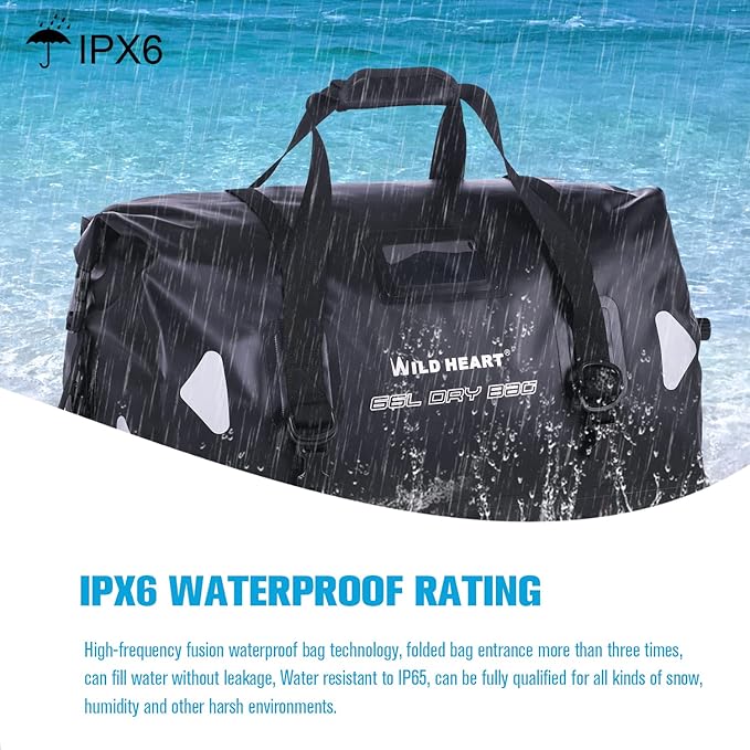 WILD HEART Waterproof Motorcycle Duffel Bag PVC500D Double-bottom With Rope Straps and Inner Pocket 40L 66L 100L for Kayaking Camping BoatingMotorcycle