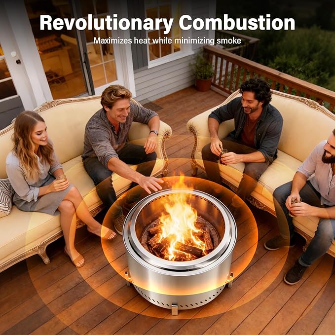 HGD 20 Inch Smokeless Patio Fire Pit Outdoor Wood Burning Stove Stainless Steel Firepit for Backyard Patio Garden Picnic