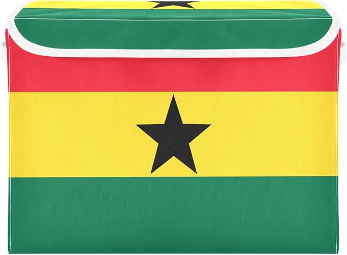 Ghana Flag Ghanaian National Storage Bins with Lid Stackable Fabric Storage Organizer Bins with Lids for Dorm Room Home