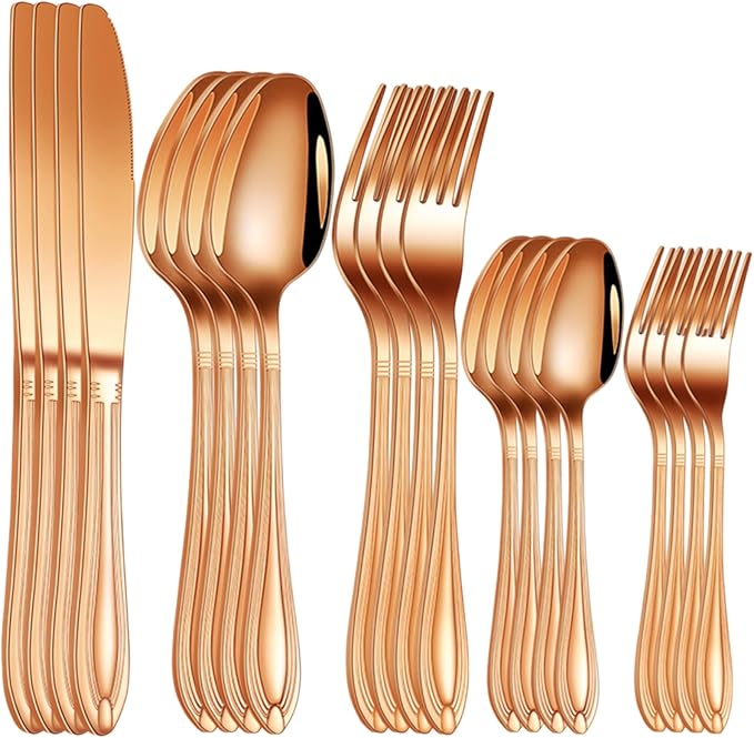 20-Piece Stainless Steel Flatware Set - 18/10 Rustproof Silverware for 4 (5-Piece Setting) | Dishwasher Safe Ergonomic Grip | Wedding &amp Household Cutlery Set in Gift Box
