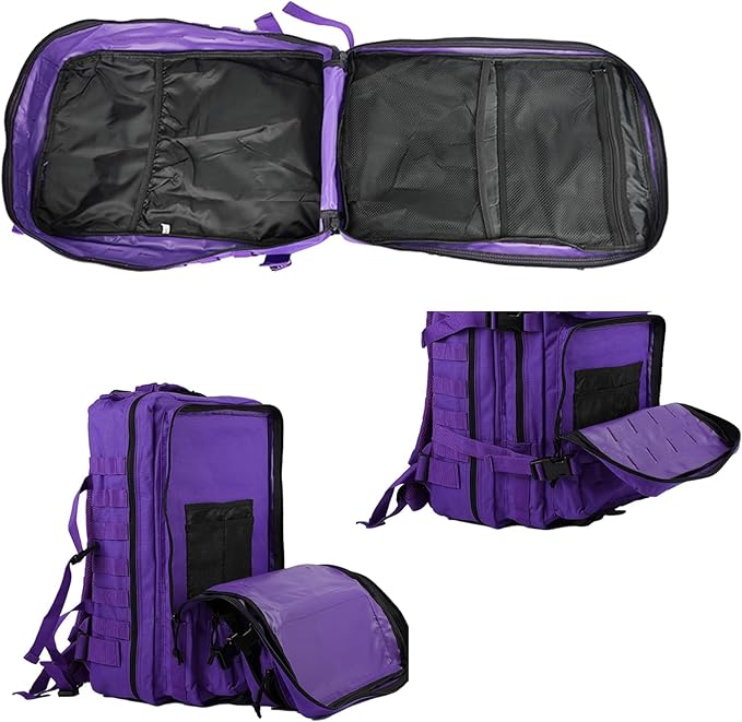 50L Military Tactical Backpack Training Gym Fitness Bag Outdoor Hiking Camping Army Molle Backpacks for Women Travel (Purple)