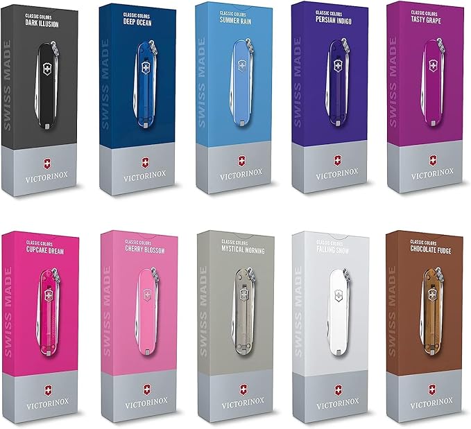 Victorinox Classic SD Swiss Army Knife Compact 7 Functions Swiss Made Pocket Knife with Small Blade Screwdriver and Key Ring - Falling Snow (White)