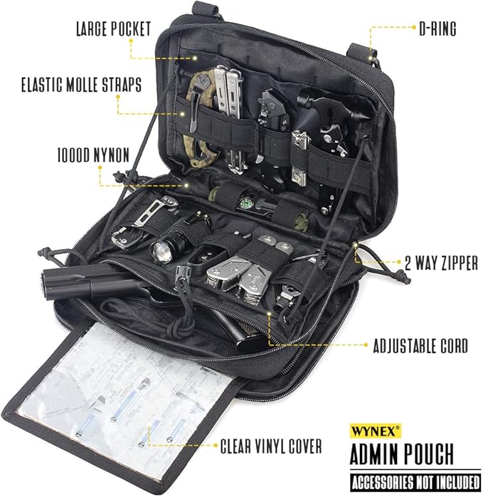 WYNEX Tactical Molle Admin Pouch of Laser Cut Design Utility Pouches Molle Attachment Military Medical EMT Organizer with Map Pocket EDC EMT Pack IFAK Tool Holder Universal U.S.A Patch Included