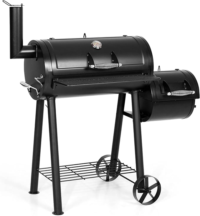 MFSTUDIO Heavy Duty Charcoal Wood Offset Outdoor Smoker Grill Charcoal Grill with Smoker Combo for BBQ Grilling 512 SQ.IN.