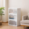 3-Tier 101QT Stackable Storage Bins with Lid Doors &amp Wheels Collapsible Plastic Organizer Bins for Closet Bedroom White
