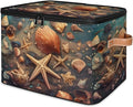 Storage Bins with Lids Retro Starfish Seashells Storage Basket Clothes Organizer with Handles Closet Storage Containers for Clothing Bedding Blanket