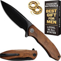 High-End Folding Pocket Knife – D2 Steel Blade Guibourtia Wood Handle &amp Smooth Ball Bearing Pivot – Elegant Gift-Ready EDC Knife with Deep Carry Clip Legal in All States - Gifts for Men 6700 NEW