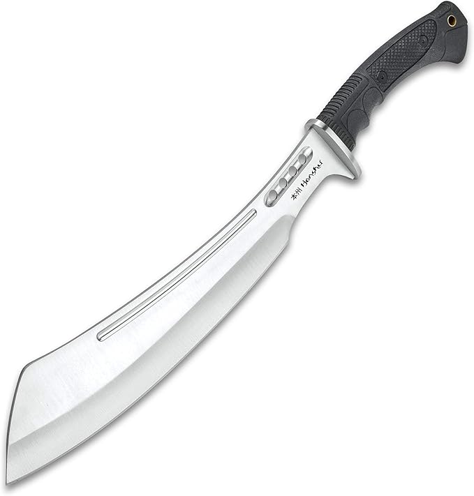 HONSHU Boshin Parang with Leather Belt Sheath - 7Cr13 Stainless Steel Blade Weight-Reducing Thru-Holes Molded and Textured TPR Handle Lanyard Hole Go-To Battle Ready Tactical Tool - Length 19 1/2”