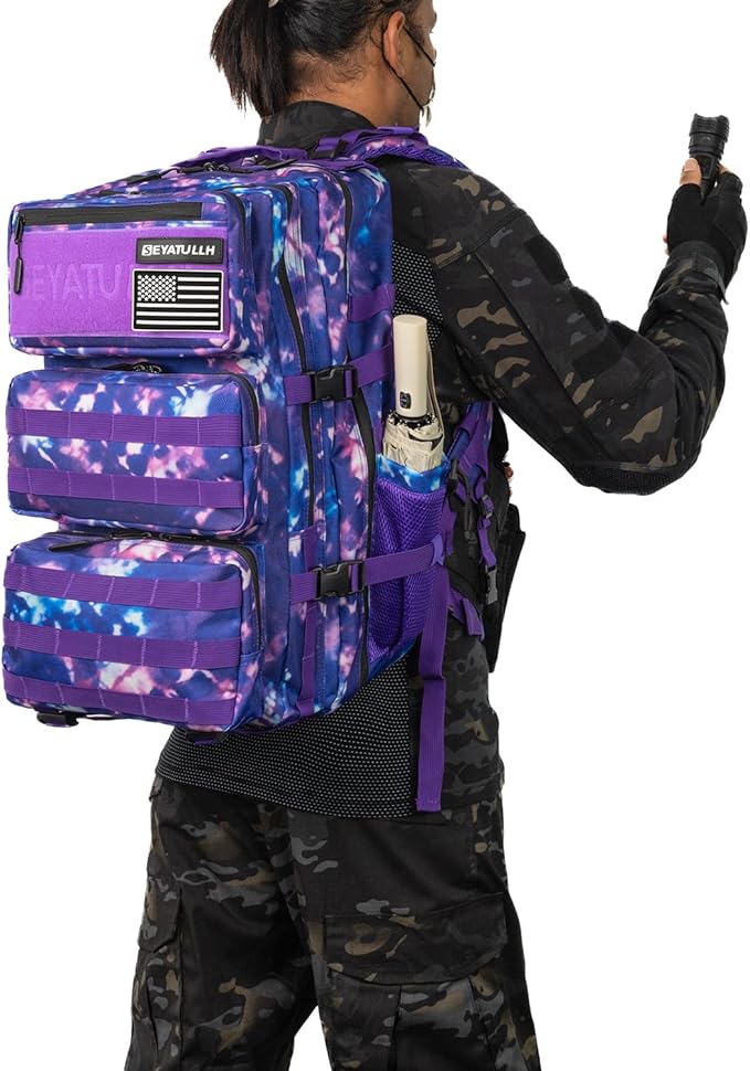 55L Military Tactical Backpack - Bug Out Bag with MOLLE System for Hiking(Purple tie dye)