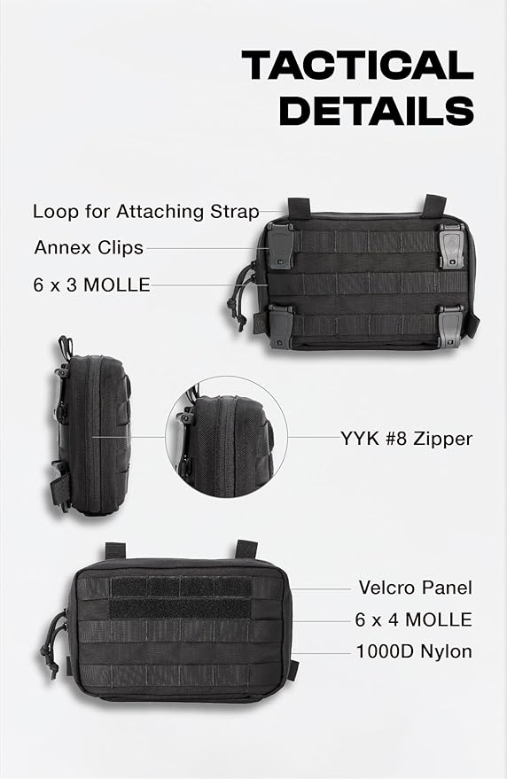 Black Tactical Molle EDC Pouch - Admin Pouch with Molle Attachments for Backpacks