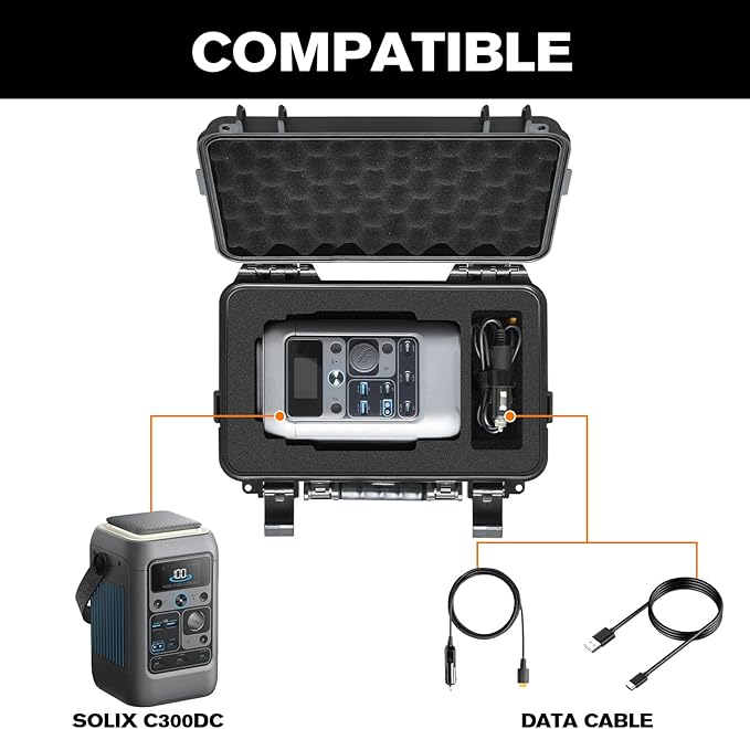 Hard Case for Anker Solix C300 DC - Portable Solar Generator Hard Shell Case: Waterproof Travel Carrying Storage Box for Anker Power Bank Solix C300 DC Power Bank Station - for Campers &amp Adventure