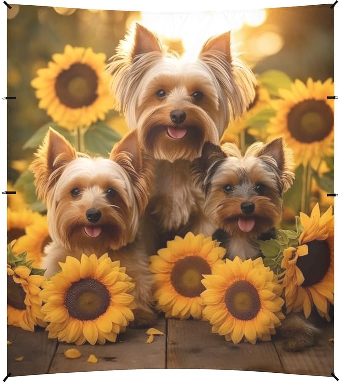 ALAZA Cute Dogs Family with Sunflowers Beach Tent Sun Shelter Portable Canopy Sunshade for Outdoor Camping Picnics Backyard Fun 10x9 ft