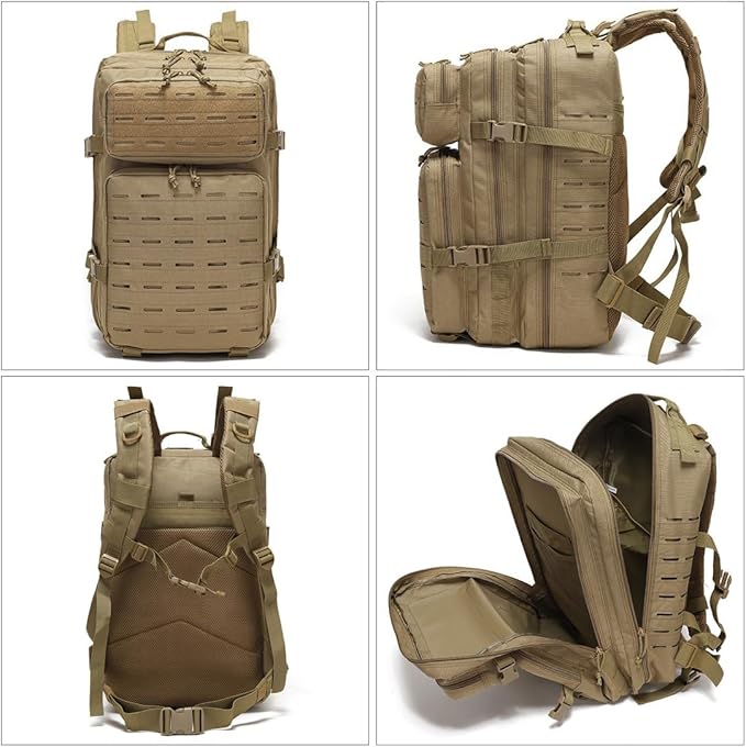 45L Military Tactical Backpack For Men Molle Daypack 3 Day Bug Out Bag Hiking Fishing Backpack Rucksack (Mud Color)
