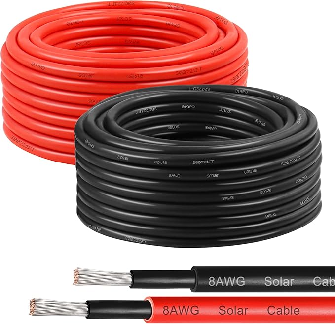 XRDS -RF 8AWG Solar Panel Wire 10mm² 2 Pack 30FT Red &amp Black Solar Extension Cable PV Wire with Tinned Copper Sunlight &amp UV Resistant for Solar Panel RV Inverter Battery Off-Grid Syste