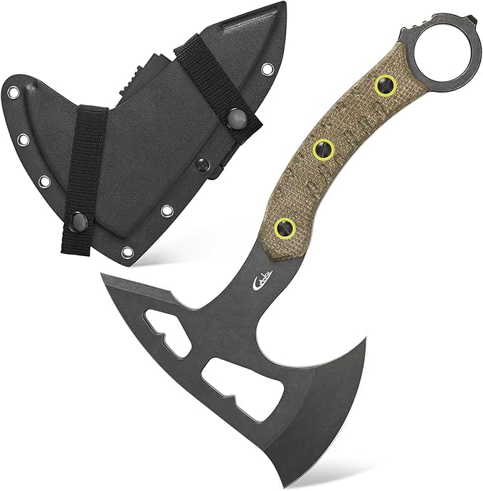 C1392 Camping AxesDC53 Steel Blade with Micarta Handle Chopping Axe Bushcraft Camping Axes Survival Hatchet with Kydex Sheaths for Hiking Hunting Camping Splitting Chopping Wood(Green)